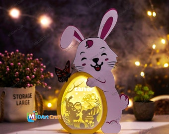 Easter Scene V1 Bunny Hug Egg Lantern Shadow Box PDF, SVG for Cricut Projects, ScanNcut - DIY Egg Lightbox, Paper Cut Template For Easter