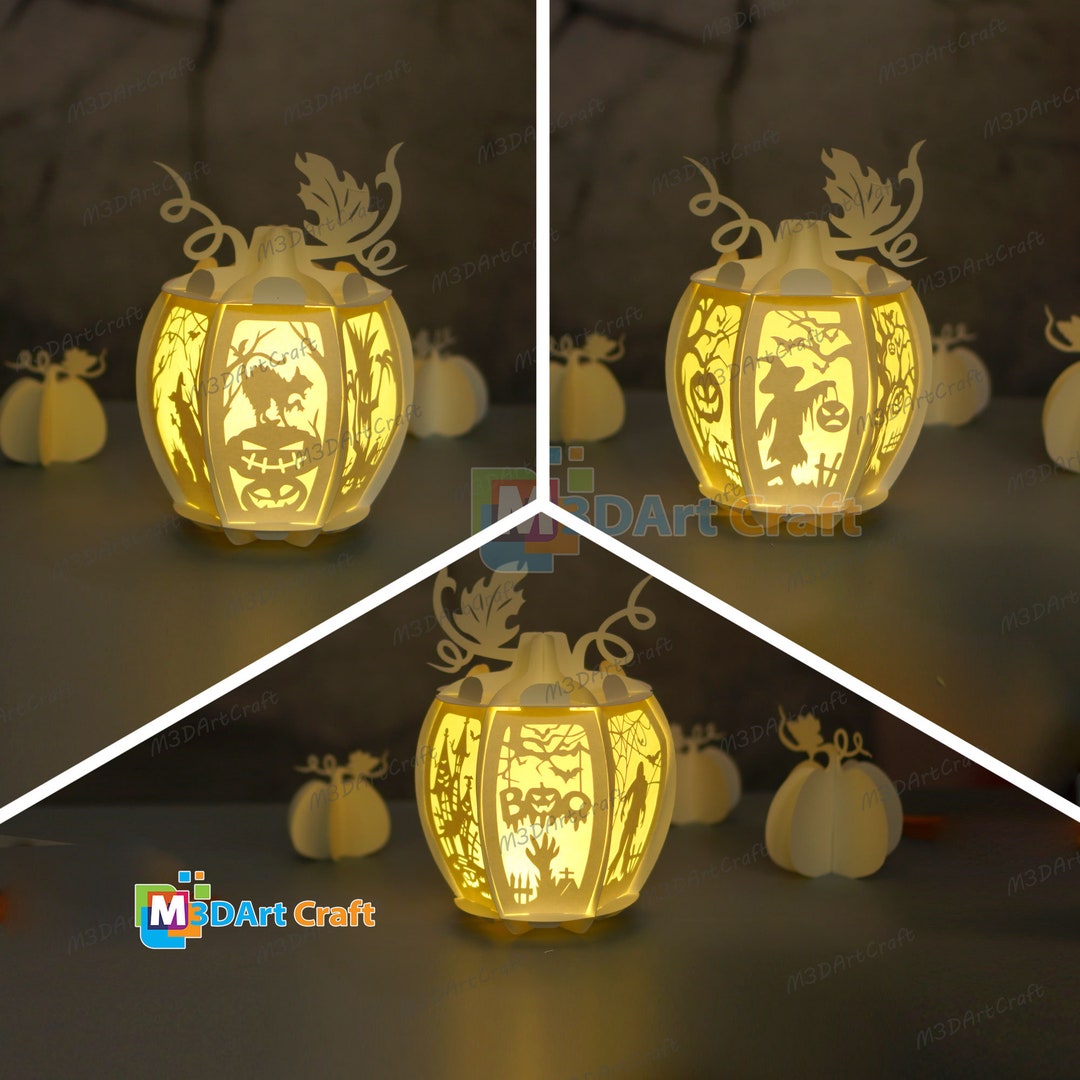 Pack 3 Pumpkin Lanterns SVG for Cricut Projects Diy Halloween Jack O ...