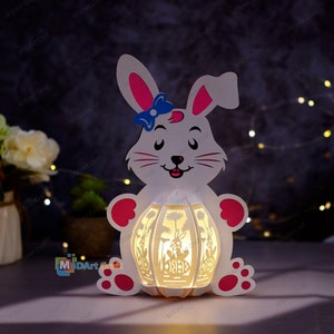 Bunny Lantern V1 PDF, SVG, Studio Template Bunny Easter Egg Lantaarn voor paasversieringen DIY Easter Paper Cut Template afbeelding 1