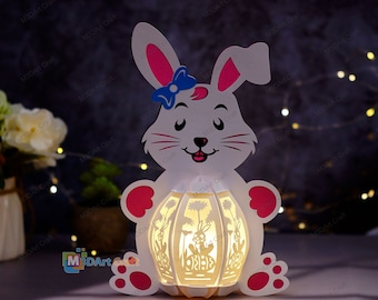 Bunny Lantern V1 PDF, SVG, Studio Template - Bunny Easter Egg Lantaarn voor paasversieringen - DIY Easter Paper Cut Template