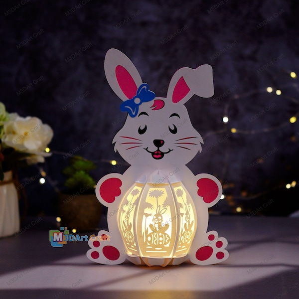 Bunny Lantern V1 PDF, SVG, Studio Template - Bunny Easter Egg Lantern for Easter Decorations - DIY Easter Paper Cut Template