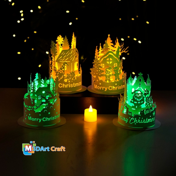 Pack 4 Paper Lantern SVG for Cricut Projects creating Christmas lantern for Merry Christmas, DIY Paper Cut Lamp, Christmas Luminaries