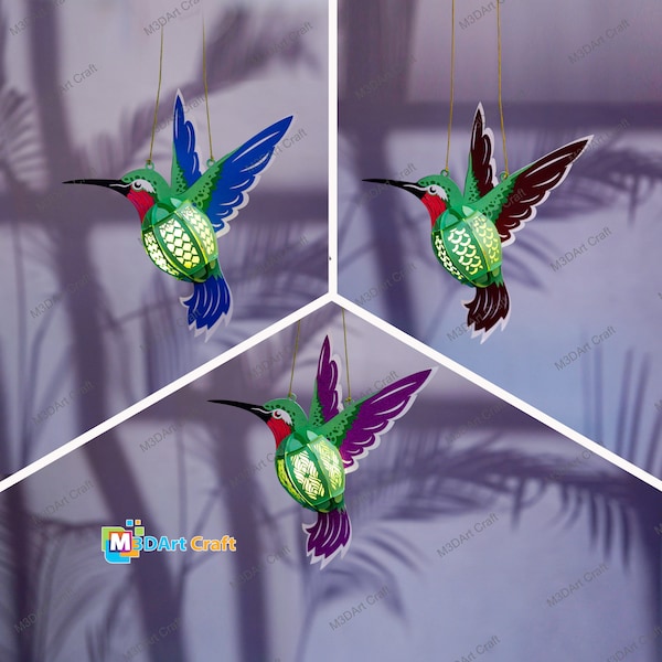Set 3 Hummingbird Lanterns PDF, SVG Templates for Cricut Project - Paper Lantern Cutting DIY Hummingbird Decorations, Shadowbox svg file