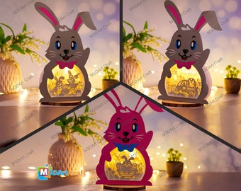 Pack 3 Bunny Easter ShadowBox PDF, SVG, Silhouette Template - Easter Paper Lantern - Easter Rabbit Lightbox - DIY Easter Eggs Decor 2024