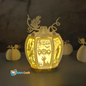 Pumpkin Lanterns With Zombie Scene - Pumpkin Lantern SVG for Cricut Projects, ScanNcat, Cameo4... Pumpkin Halloween Paper Cut Light Box