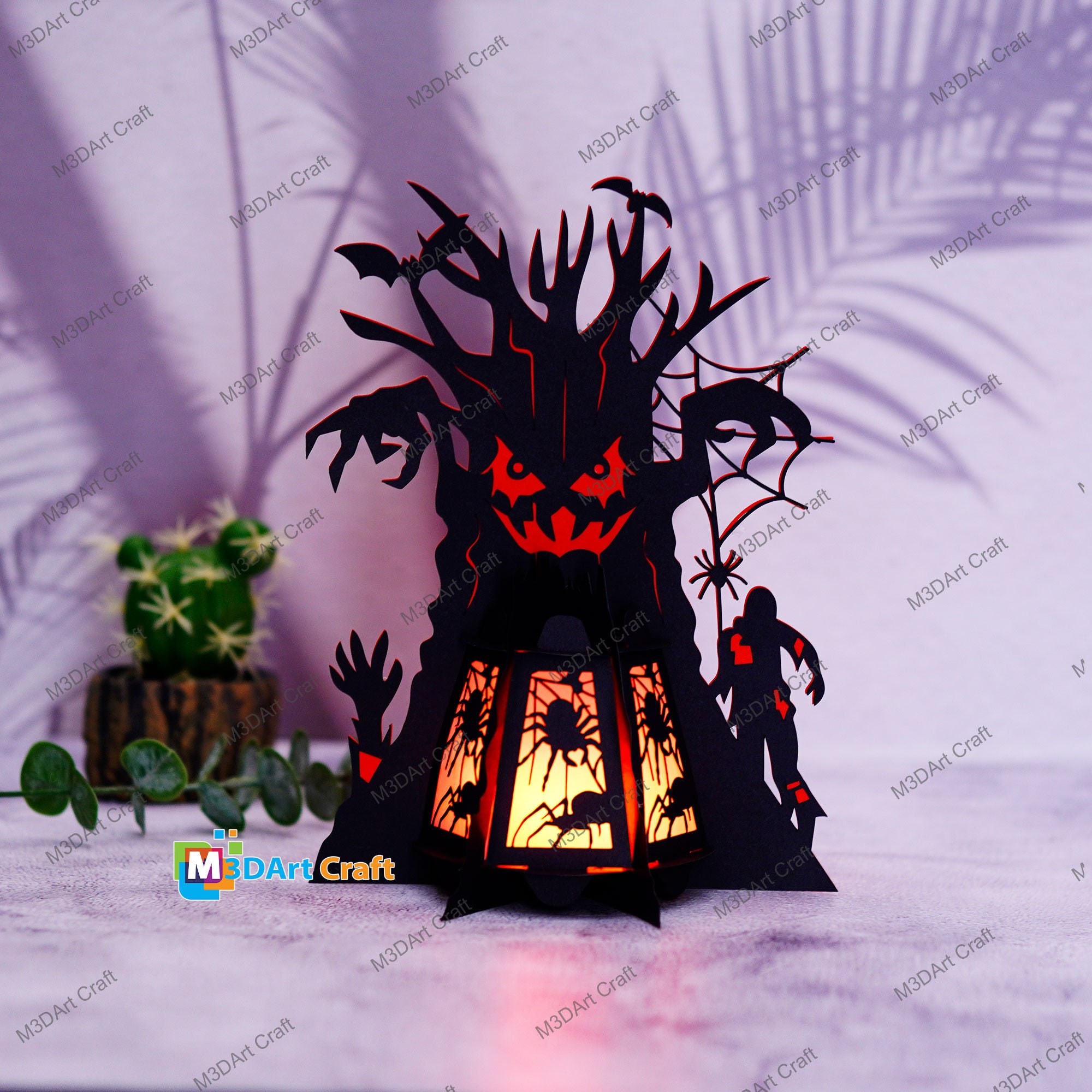 PDF, SVG Templates for Creating Spooky Tree Lantern - DIY Spooky Tree ...