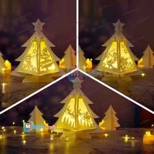 Pack 3 Christmas Tree Lantern SVG for Cricut Projects, ScanNcut, Cameo4 - Paper Cut Template For DIY Christmas Lantern, Christmas Decor