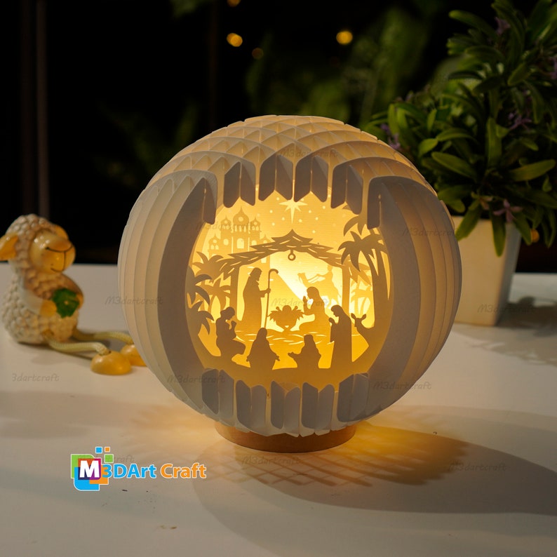 Nativity Scene Sphere Pop Up SVG, Silhouette Studio Templates, Christmas Snowball Pop Up Lightbox 3D Papercut Sphere Pop Up 6.29 inches image 8