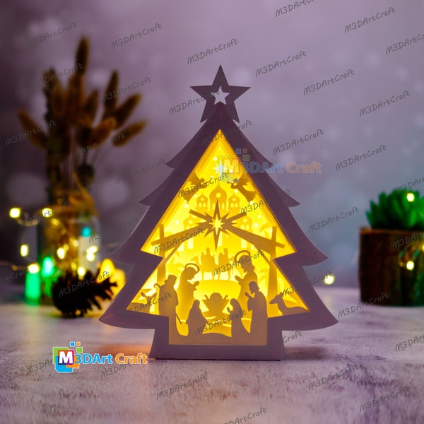 Nativity Scene Christmas Tree Lantern Shadow Box SVG Template , X-mas Papercut Lightbox, 3D Layered Christmas SVG for Cricut, PDF Papercraft Nativity Scene Christmas Tree Lantern Shadow Box SVG Template , X-mas Papercut Lightbox, 3D Layered Christmas SVG for Cricut, PDF Papercraft