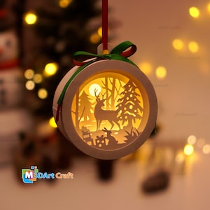 Modello PDF SVG di scatola delle ombre della lanterna di carta per te Decorazioni natalizie fai da te - Lanterna di Natale dei cervi - Artigianato di Natale in formato SVG