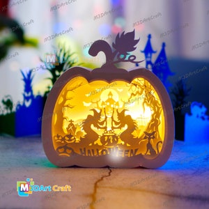Witch Pumpkin Shadow Box, Pumpkin Lantern SVG for creating Pumpkin Lantern Lightbox for Halloween Decor Svg file for Cricut Projects