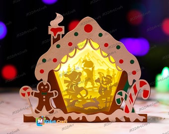 Snowman Lanterns Shadow Box SVG for Cricut Projects Diy Christmas Candy House, Paper Cut Template - DIY Lamp Decor, Snowman House Lightbox