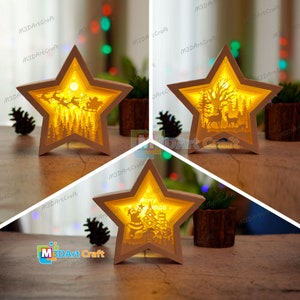 Pack 3 Christmas Star Lantern Shadow Box SVG para Cricut Proroject, ScanNcut, Cameo4.. Plantilla de corte de papel para Christmas Star Lightbox