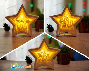 Pack 3 Weihnachtsstern Laterne Schatten Box SVG für Cricut Prorojekt, ScanNcut, Cameo4..Papierschnitt Vorlage für Weihnachtsstern Lightbox