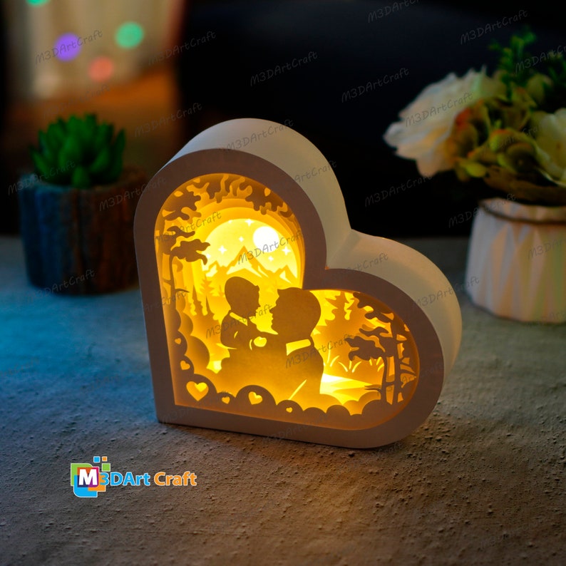 Father and Son Lanterns Shadow Box SVG for Cricut Projects Diy Father's Day Crafts, Paper Cut Template - DIY Lamp Decoration, 3d heart svg image 3