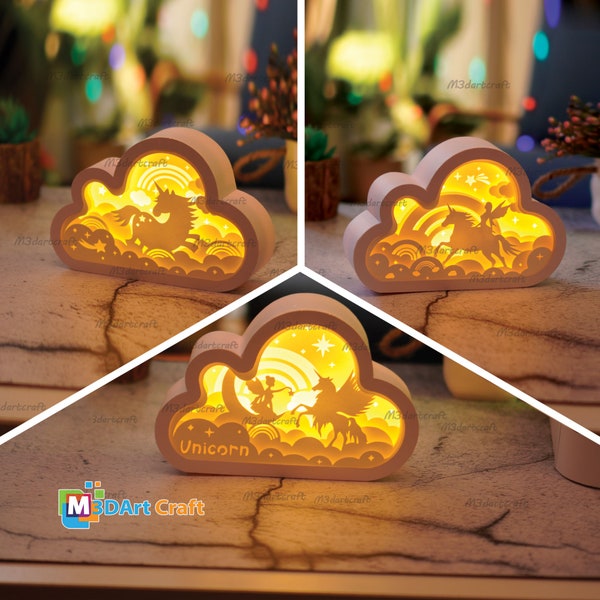 Pack 3 Unicorn and Fairy in Cloud Shadow Box PDF, SVG Template for creating Unicorn Angel, Fairy Lightbox svg for cricut projects Pack 3 Unicorn and Fairy in Cloud Shadow Box PDF, SVG Template for creating Unicorn Angel, Fairy Lightbox svg for cricut projects