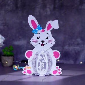 Pack 3 Bunny Lantern PDF, SVG, Studio Template Bunny Easter Egg Lantern for Easter Decorations DIY Easter Paper Cut Template zdjęcie 8