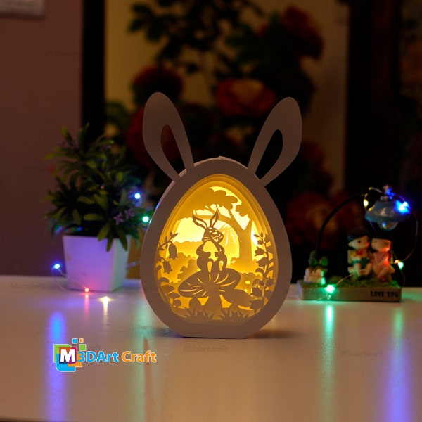 PDF, SVG, Studio Template Rabbit Holding Eggs Easter - Easter Eggs Shadow Box SVG for Cricut Projects - Easter Bunny Eggs Lightbox