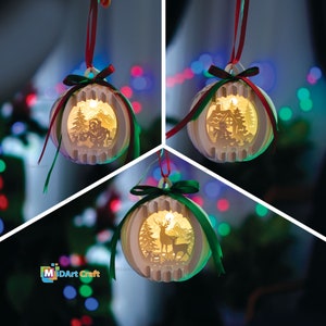Pack 3 Sphère Pop Up PDF, Modèles SVG pour Décorations de Noël Diy Suspendus à l'Arbre de Noël - Cartes pop-up de Noël, Modèle de découpe de papier
