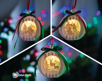 Pack 3 Sphere Pop Up PDF, SVG Templates for Diy Christmas Decorations Hanging On Christmas Tree - Christmas pop up cards, Paper Cut Template