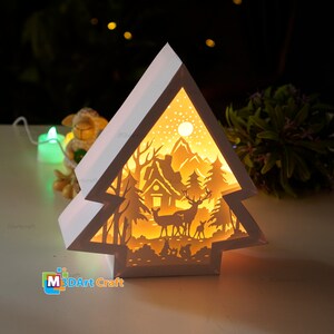 Deer Christmas Lantern Shadow Box SVG Templates X-mas - Etsy