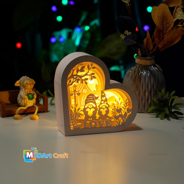 Gnome Valentin Heart Lanterns Shadow Box SVG for Cricut Projects, Valentines Crafts, Paper Cut Template - DIY Lamp Decoration, 3d heart svg Gnome Valentin Heart Lanterns Shadow Box SVG for Cricut Projects, Valentines Crafts, Paper Cut Template - DIY Lamp Decoration, 3d heart svg