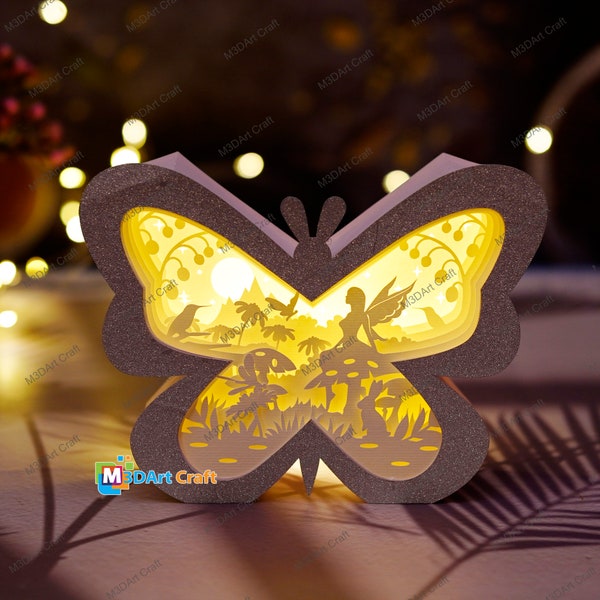 Fairy Butterfly Lanterns Shadow Box PDF, SVG Light Box for Cricut Projects DIY Butterfly Lantern Paper Cut Template Shadow Box Frame