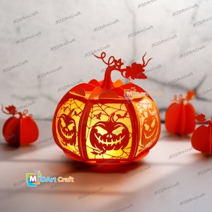 Pumpkin Lanterns SVG for Cricut Projects Diy Halloween Jack O Lantern Svg File, Paper Cut Template - DIY Lamp Halloween Decor