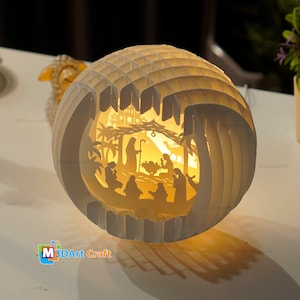 Nativity Scene Sphere Pop Up SVG, Silhouette Studio Templates, Christmas Snowball Pop Up Lightbox 3D Papercut Sphere Pop Up 6.29 inches image 4