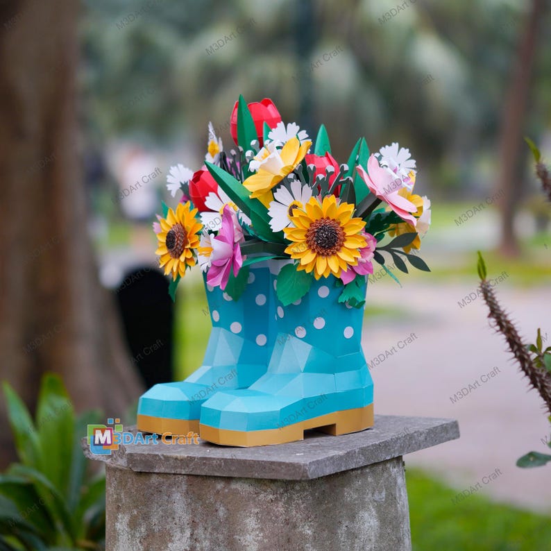 Rain Boot Flower Papercraft SVG Template – 3D Paper Tulip, Daisy, Sunflower, Daffodil DIY Mother’s Day Gift for Cricut image 19