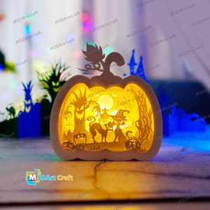 Scatola delle ombre di zucca di gatto nero, lanterna di zucca SVG per creare una scatola luminosa di lanterne di zucca per decorazioni di Halloween File Svg per progetti Cricut