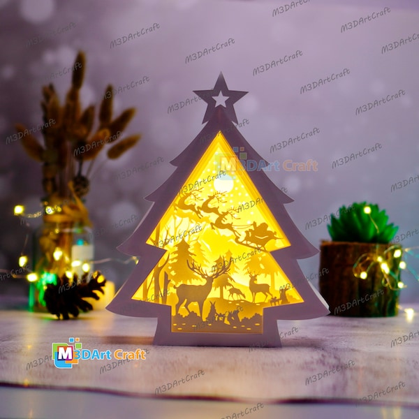 Flying Santa Christmas Tree Lantern Shadow Box SVG Templates, X-mas Papercut Lightbox, 3D Layered Christmas SVG for Cricut, PDF Papercraft Flying Santa Christmas Tree Lantern Shadow Box SVG Templates, X-mas Papercut Lightbox, 3D Layered Christmas SVG for Cricut, PDF Papercraft