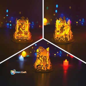 Pack 3 Halloween Lanterns SVG, PDF Templates, Halloween Paper Cut Lamp For Halloween Decor, Pentagon Lamp , DIY Craft Cricut Projects