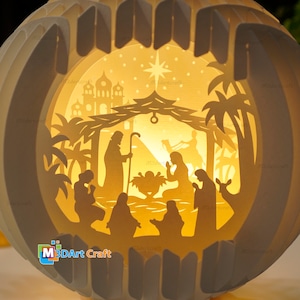 Nativity Scene Sphere Pop Up SVG, Silhouette Studio Templates, Christmas Snowball Pop Up Lightbox 3D Papercut Sphere Pop Up 6.29 inches image 2