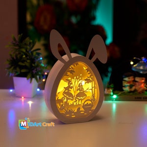 PDF, SVG, Studio Template mit Hase und Prinzessin in Ostereiern, Geschenk Ostern Geschenk Ostern - Osterhasenei Lightbox, 3d überlagert