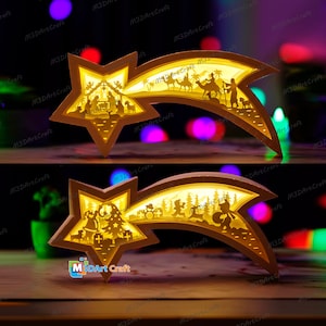 Set 2 Nativity Star Lantern Shadow Box SVG for Cricut Proroject - DIY Nativity Scene Lantern and Christmas Scene Star Lightbox Paper Cut