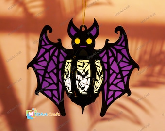 Bat Lanterns PDF, SVG Templates for Cricut Project, ScanNcut, Cameo4 - Paper Cutting DIY Bat Halloween Decorations, shadowbox svg file