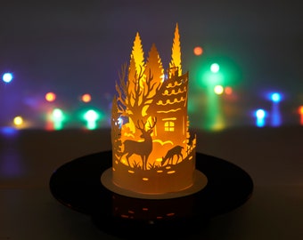 Christmas Lanterns PDF, SVG Templates, Deer In Christmas Lanterns Paper Cut Lamp For Christmas, DIY Craft Cricut Projects