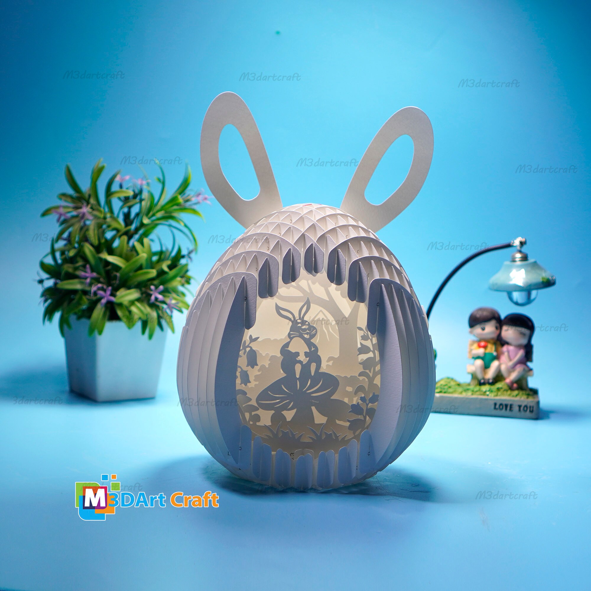 PDF, SVG, Studio Template Rabbit Holding Egg in Easter Bunny Eggs Pop ...