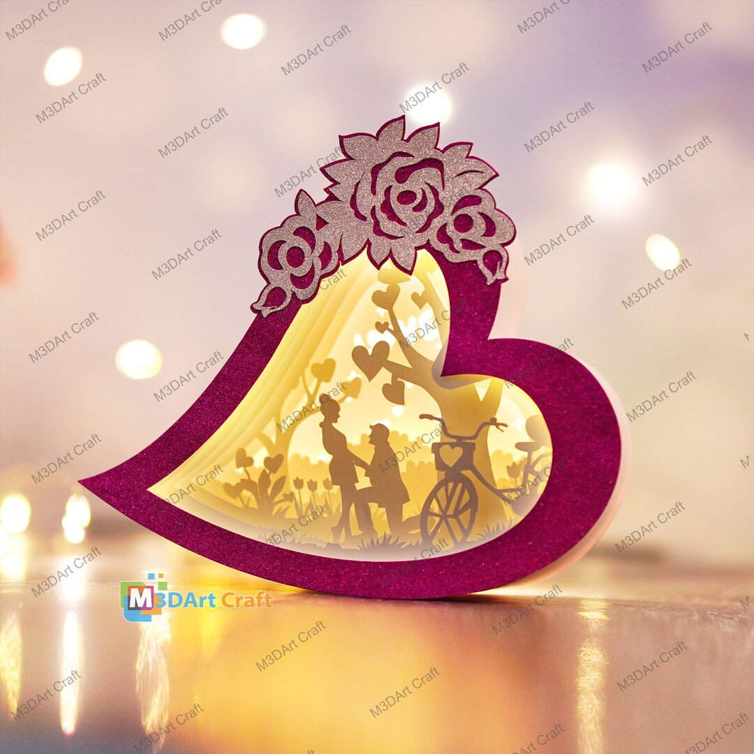 Couple Proposes in Cute Heart Lanterns Shadow Box SVG for Cricut ...