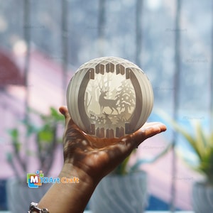 Deer In Sphere Pop Up SVG, Silhouette Studio Templates, SVG Compatible Cricut Joy, Christmas Snowball Pop Up Lightbox 3D Papercut