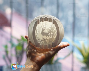 Deer In Sphere Pop Up SVG, Silhouette Studio Templates, SVG Compatible Cricut Joy, Christmas Snowball Pop Up Lightbox 3D Papercut