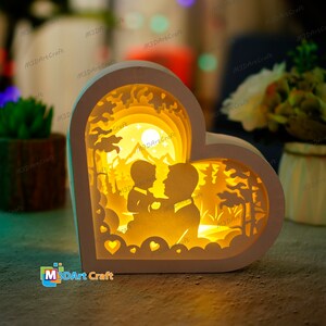 Father and Son Lanterns Shadow Box SVG for Cricut Projects Diy Father's Day Crafts, Paper Cut Template - DIY Lamp Decoration, 3d heart svg image 2