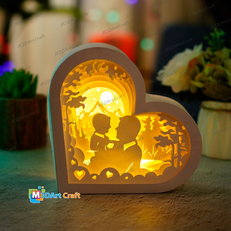 Father and Son Lanterns Shadow Box SVG for Cricut Projects Diy Father's Day Crafts, Paper Cut Template - DIY Lamp Decoration, 3d heart svg image 2