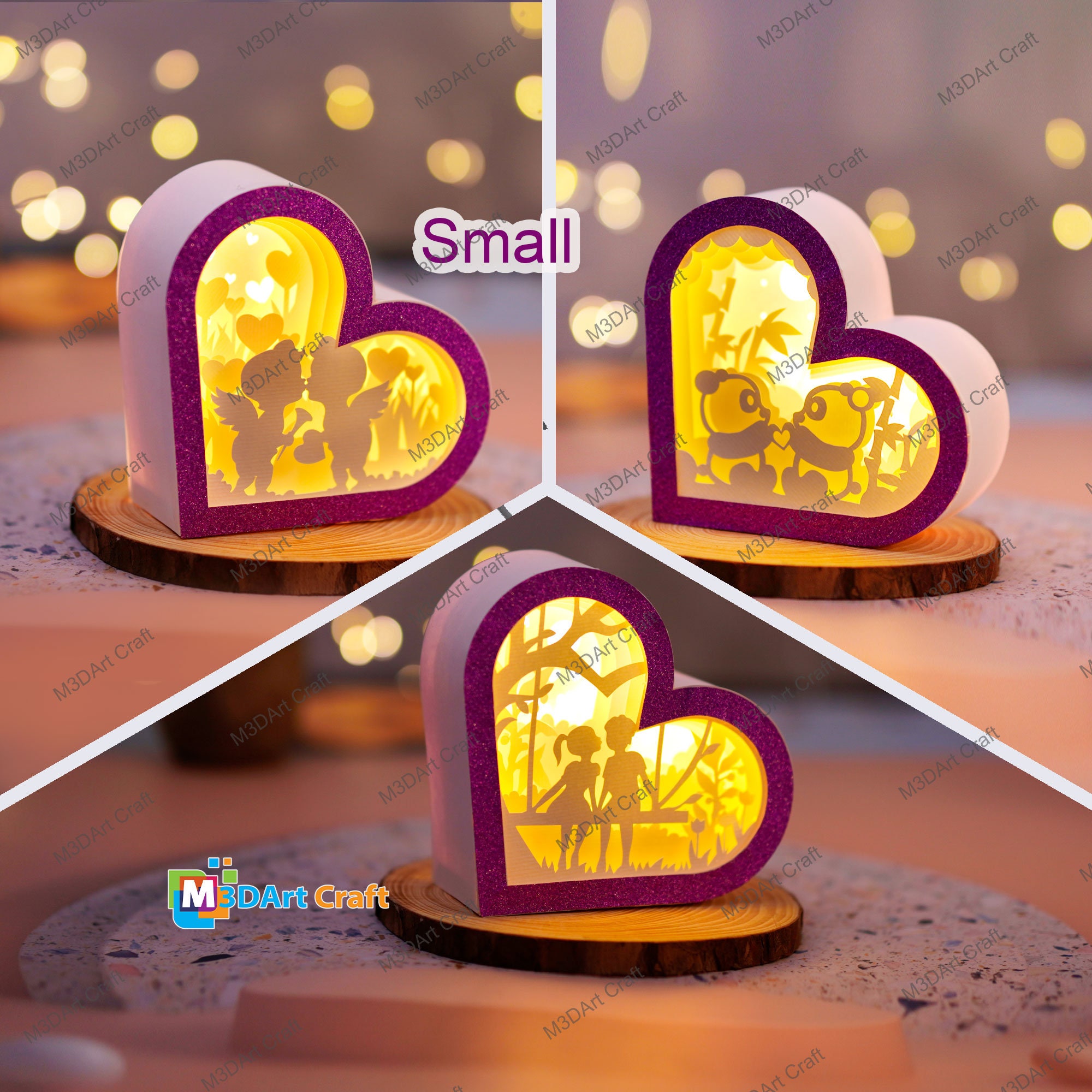 Pack 3 Small Heart Lanterns Shadow Box SVG for Cricut Joy - Diy