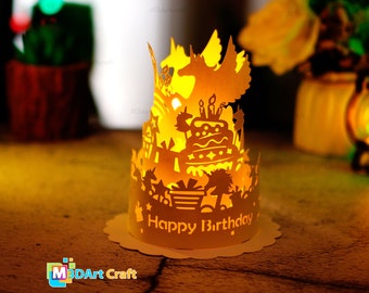 DIY Unicorn Birthday Lanterns SVG, Silhouette Studio Templates, Paper Cut Lamp, DIY Birthday Decorations, Birthday Cake Paper Lamp