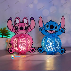 Juego de 2 linternas Stitch, linternas Stitch Pink SVG, PDF, plantillas de estudio para Cricut, ScanNcut, Cameo... Linterna DIY para la decoración de la habitación de los niños