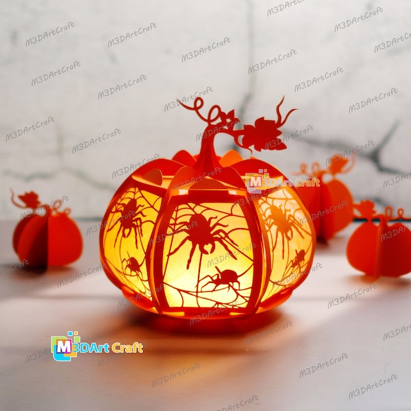 Scary Spider Pumpkin Lanterns SVG for Cricut Projects Diy Halloween Jack O Lantern Svg File, Paper Cut Template - DIY Lamp Halloween Decor