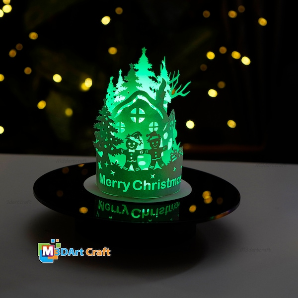 Paper Christmas Lantern Bingerbread PDF, SVG Template - Paper Cut Lamp Merry Christmas - Xmas paper cut svg for cricut projects