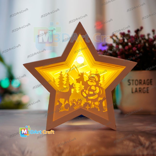 Santa Claus with Deer Christmas Star Lantern Shadow Box SVG for Cricut Proroject, ScanNcut, Cameo4.. Paper Cut Template - Xmas Star Lightbox Santa Claus with Deer Christmas Star Lantern Shadow Box SVG for Cricut Proroject, ScanNcut, Cameo4.. Paper Cut Template - Xmas Star Lightbox